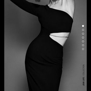 Chain Trim Asymmetric Dress Black